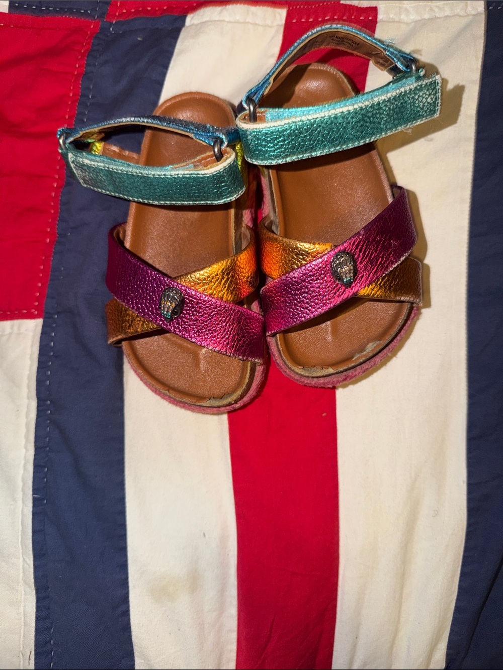 Kurt Geiger Kids Metallic Teal Pink Gold Leather Sandals